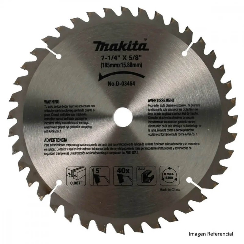 Disco de sierra para aluminio 7 1/4" x 20mm 60 dientes (Reductor 5/8") D-73112 Makita