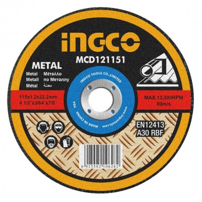 Set de discos de corte para metal 4 1/2" x 3/64" 10 piezas MCD121155 Ingco