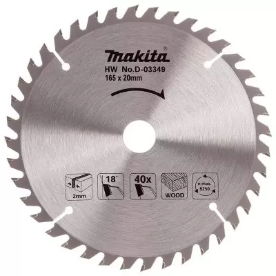 Disco de sierra para madera TCT (6-1/2 x20 mm x2mm) 40 Dientes Makita D-03349