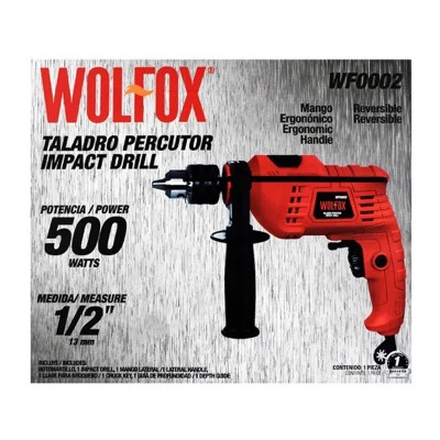 Taladro Percutor 1/2" 500W + Juego de 4 Herramientas Wolfox WF0002-K1