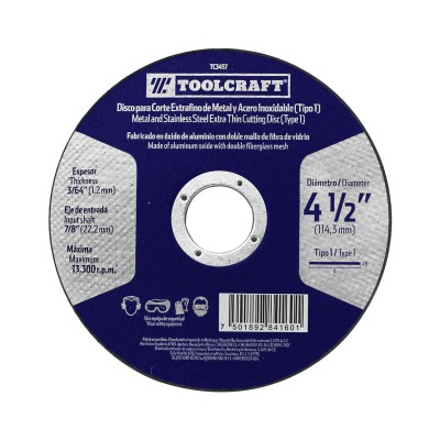 Disco de Corte Extrafino Metal y Acero 4-1/2" Toolcraft TC3456