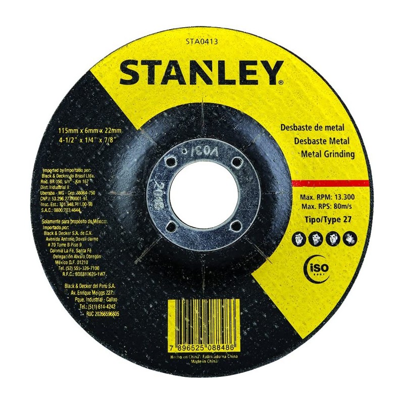 Disco de Desbaste para Metal 4-1/2" x 1/4" x 7/8" Stanley STA0413