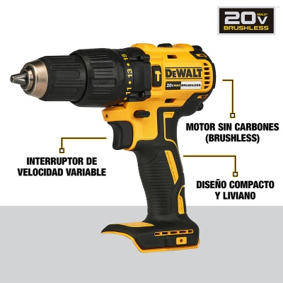 Taladro Percutor 1/2" 20V Brushless 65Nm 1 Bat 3.0 Ah Dewalt DCD7781L1-B2