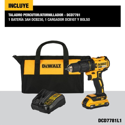 Taladro Percutor 1/2" 20V Brushless 65Nm 1 Bat 3.0 Ah Dewalt DCD7781L1-B2