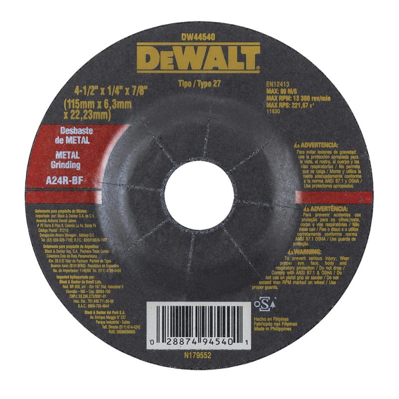 Disco de Desbaste 4 1/2" (115 mm) para Metal Dewalt DW44540