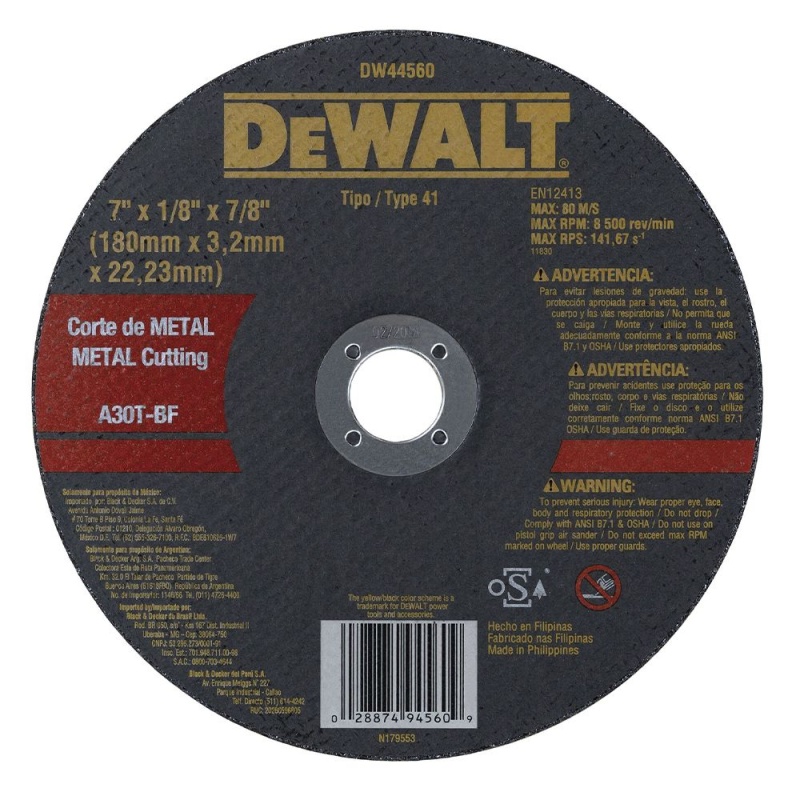 Disco de Corte 7" x 3.2mm x 7/8" para Metal Dewalt DW44560
