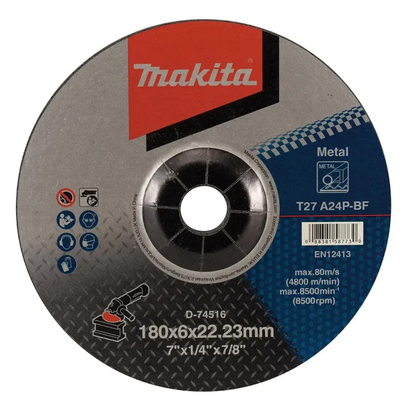 Disco Abrasivo Desbaste para Metal 7"x1/4"x7/8" Makita D-74516
