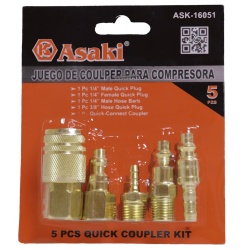 Set de Acoples y Conectores 1/4" x 5 Unidades Asaki ASK16051