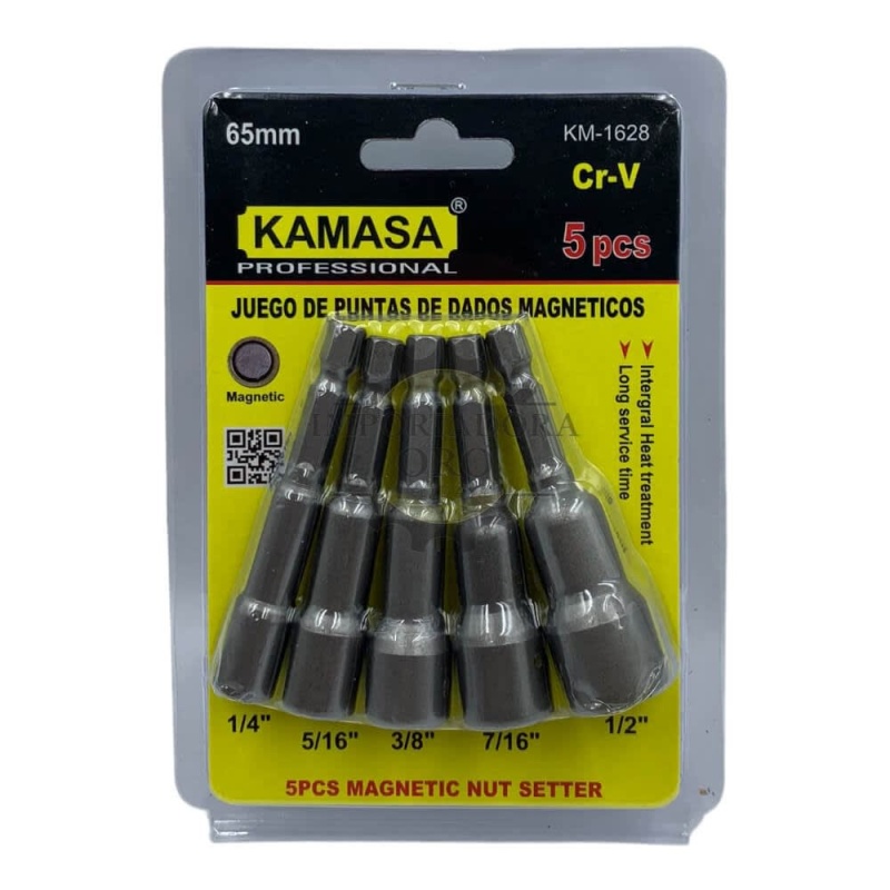 Set de Dados Hexagonales Pulgadas 1/4" Corto 5 Pzs Kamasa KM1628