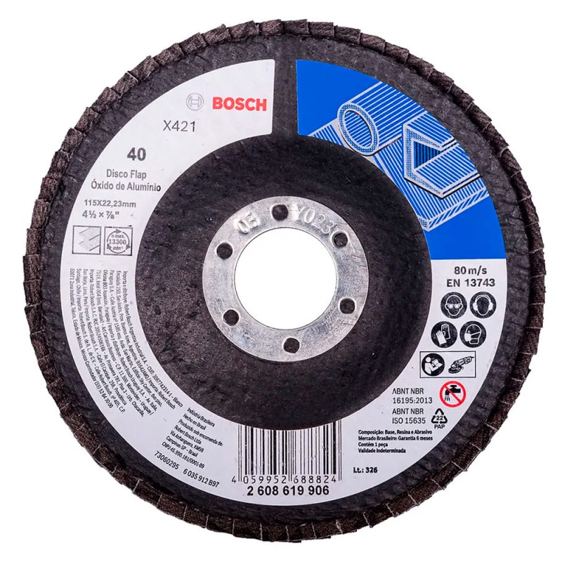 Disco Flap 4 1/2" x 7/8" Grano 40 para Metal Bosch 2608.619.906-000