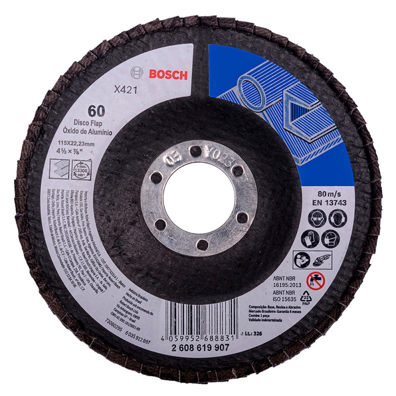 Disco Flap 4 1/2" x 7/8" Grano 60 para Metal Bosch 2608.619.907-000