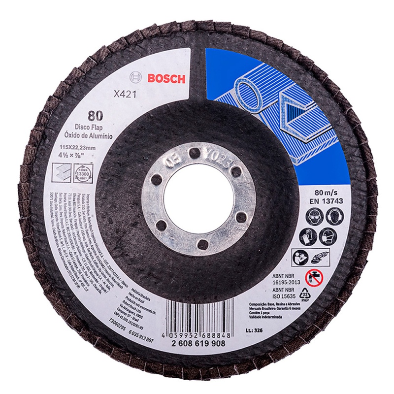 Disco Flap 4 1/2" x 7/8" Grano 80 para Metal Bosch 2608.619.908-000