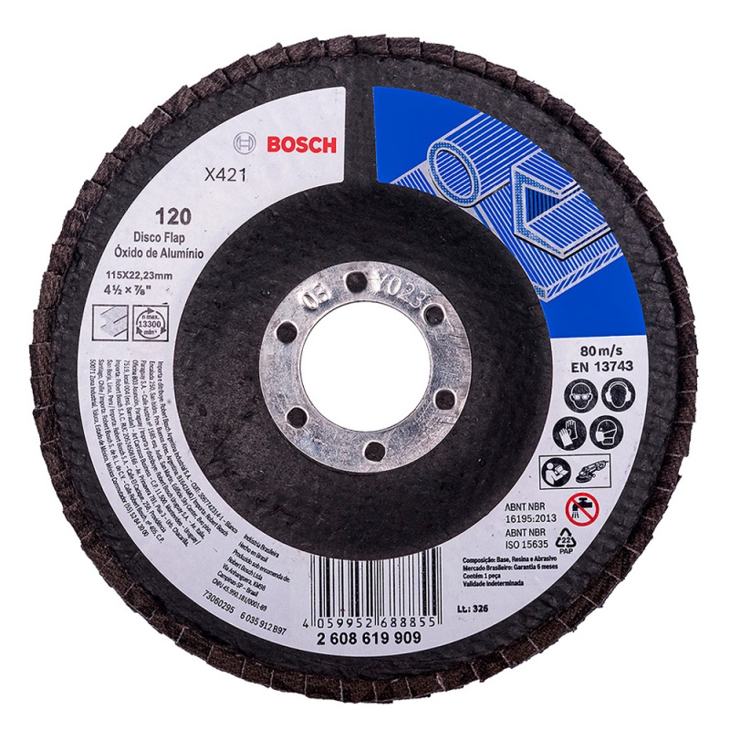 Disco Flap 4 1/2" x 7/8" Grano 120 para Metal Bosch 2608.619.909-000