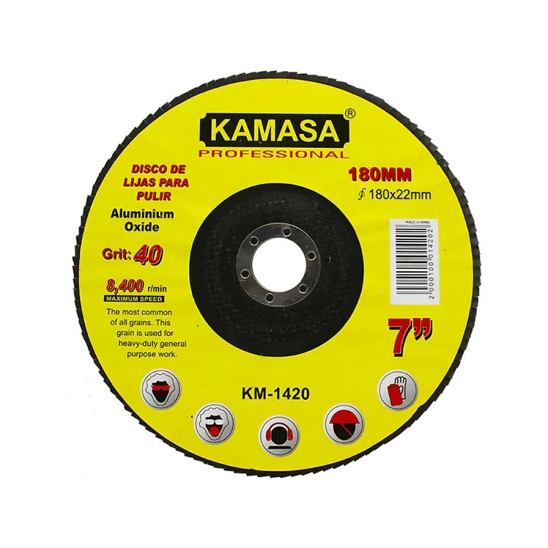 Disco Flap 180 x 22.23 mm Grano 40 para Aluminio Kamasa KM1420