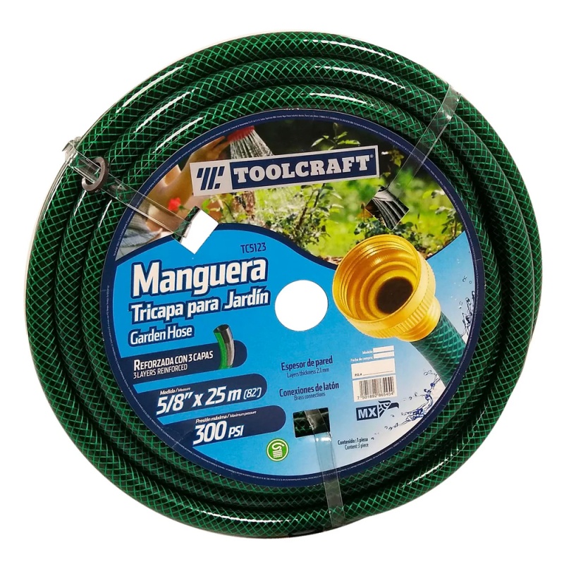 Manguera Tricapa Reforzada 5/8" x 25m Toolcraft TC5123