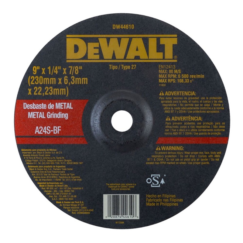 Disco de Desbaste 9" (230 mm) para Metal Dewalt DW44610
