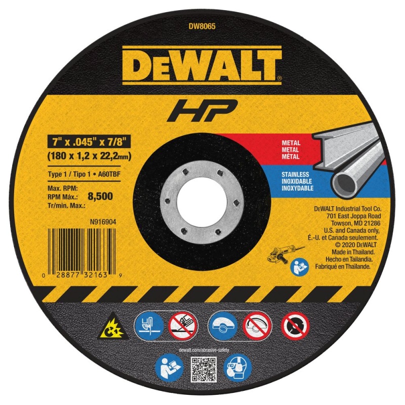 Disco de Corte 7" (180mm) para Metal Dewalt DW8065