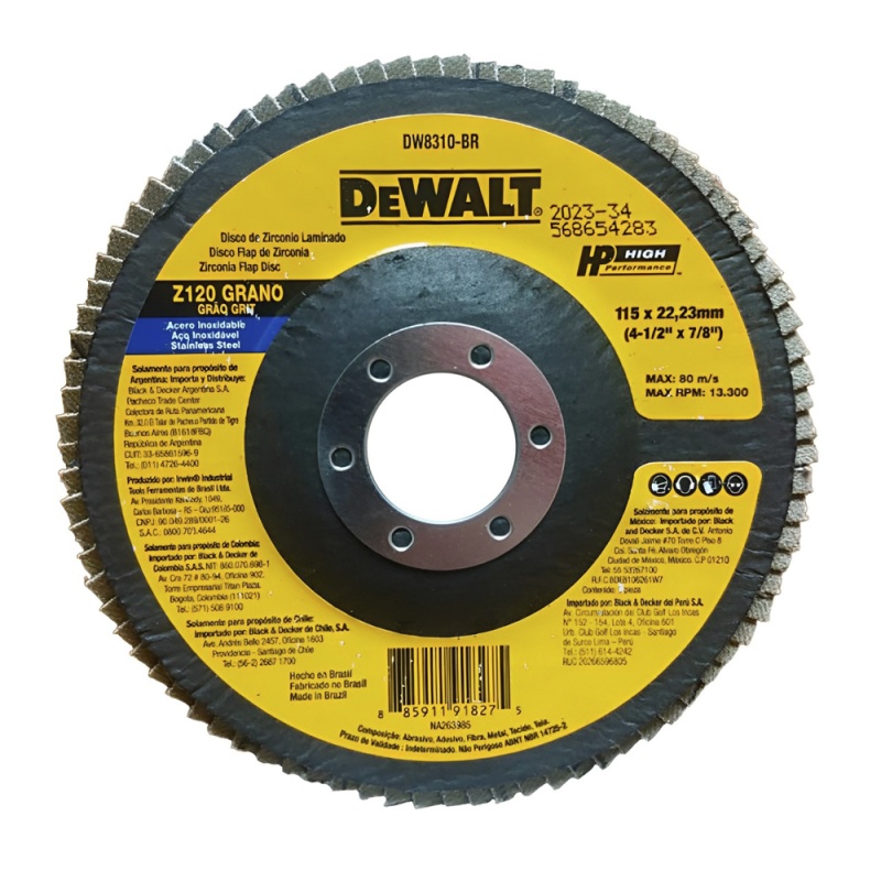 Disco Flap de Zirconio 4 1/2" x 7/8" Grano 120 Dewalt DW8310-BR