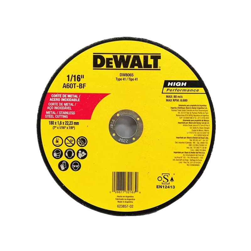 Disco de Corte 7" (180mm) para Metal Dewalt DW8065