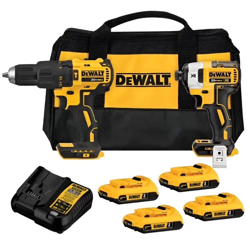 Taladro Percutor 1/2" + Atornillador de Impacto 1/4" 20V Brushless + 2 Baterias Dewalt