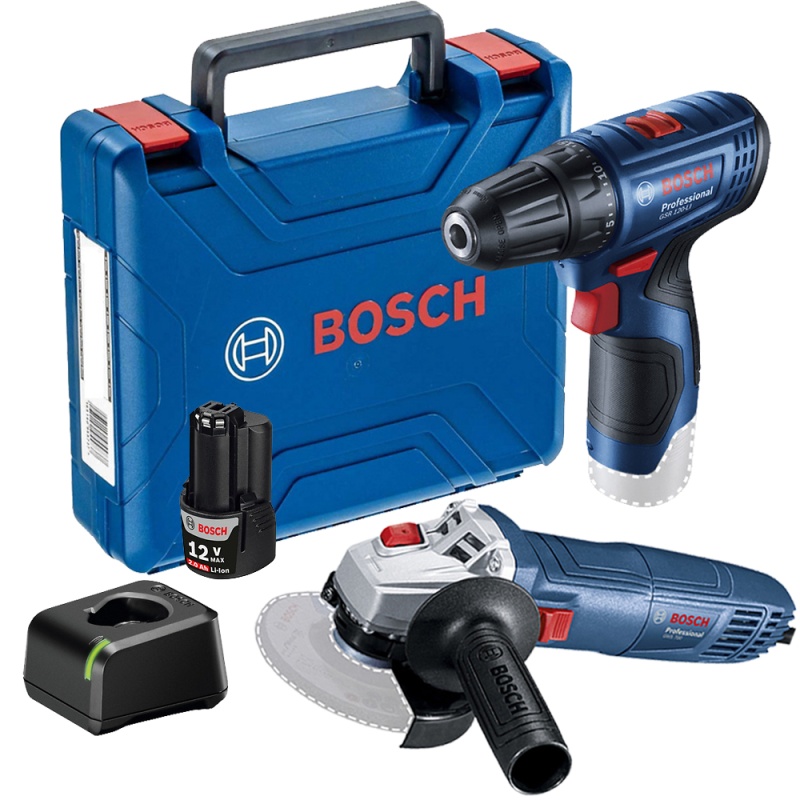 Taladro Atornillador 3/8" 12V 1 Bat + Amoladora 4 1/2" 710W Bosch 0615.A00.25A-000