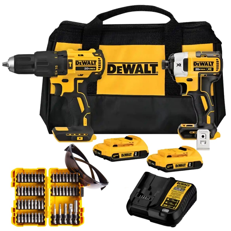 Taladro Perc 1/2" + Atornillador de Impacto 1/4" 20V Brushless + Set de Puntas 53 Pzs Dewalt DCK223D2-K5