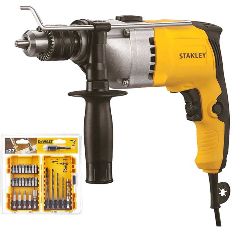 Taladro Percutor 1/2" 800W Stanley + Set Accs 27 Piezas Dewalt STDH8013-K41