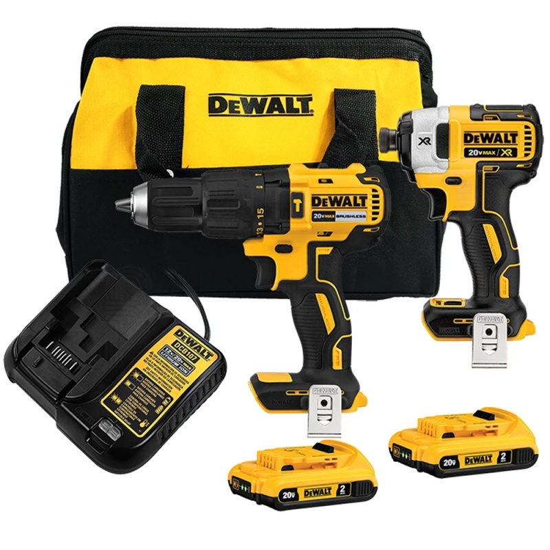 Taladro Percutor 1/2" + Atornillador de Impacto 1/4" 20V Brushless 2 Bat 2.0 Ah Dewalt DCK223D2-B2