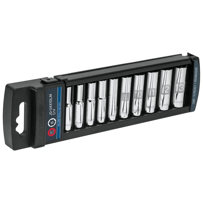 Set de Dados Hexagonal Milimétrico 1/4" Largo 10 Piezas Truper 14168