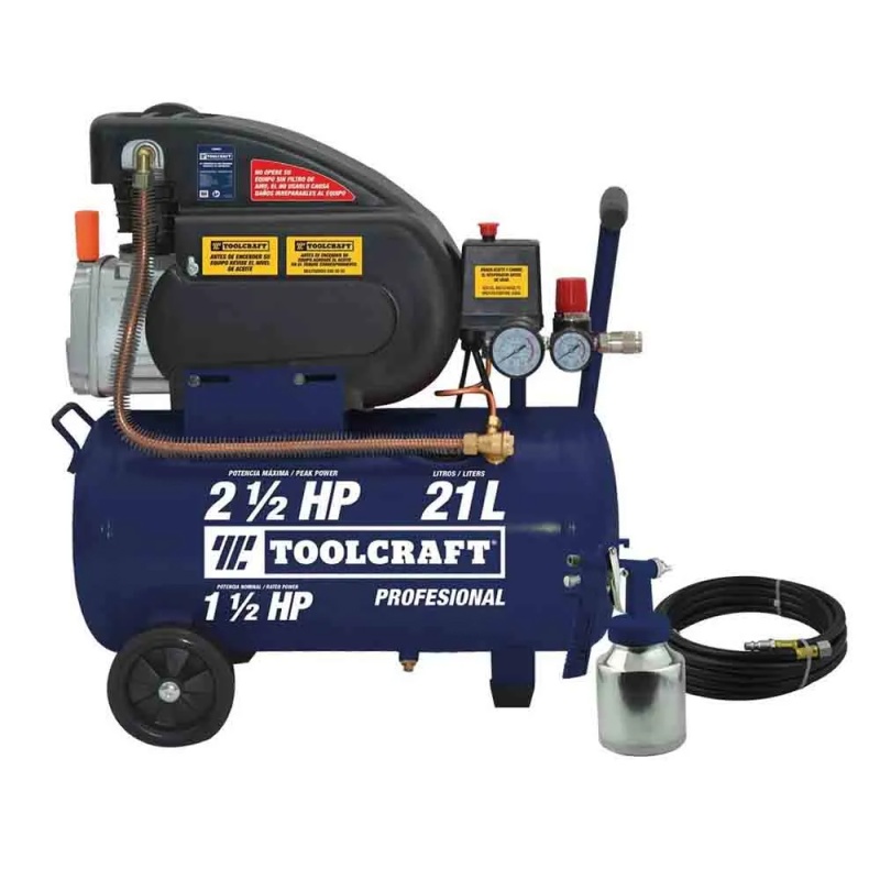 Kit Compresor Aire Horizontal 2 1/2 Hp 21L 145 PSI Toolcraft TC5603