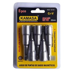 Set de Dados Hexagonales Pulgada 1/4" x 5/16" 5 Piezas Kamasa KM1616