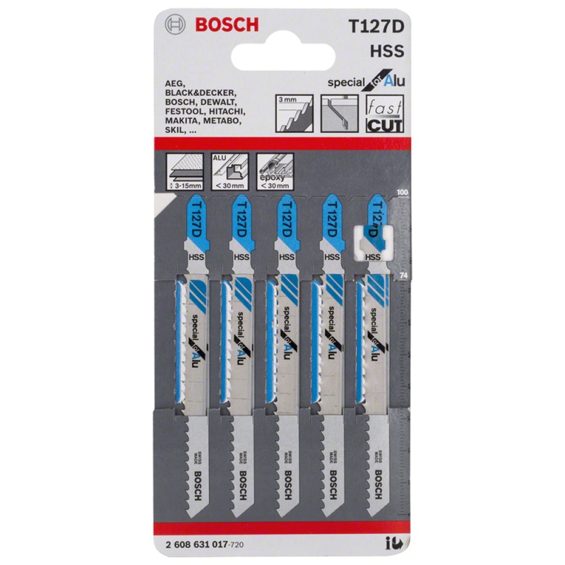 Hojas de Sierra Caladora T127D HSS x 5 und para Metal Bosch 2608.631.017-000