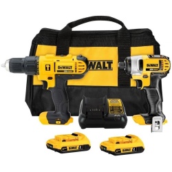 Taladro Perc 1/2" + Atornillador de Impacto 1/4" 20V + Set de Brocas Dewalt DCK222D2-K3