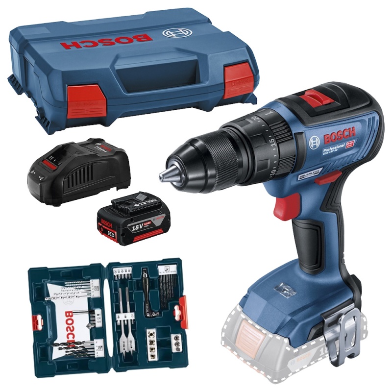 Taladro Perc 1/2" 18V Brushless Inc 1 Bat y Carg + Set de Puntas y Brocas X-Line 41 pzs Bosch