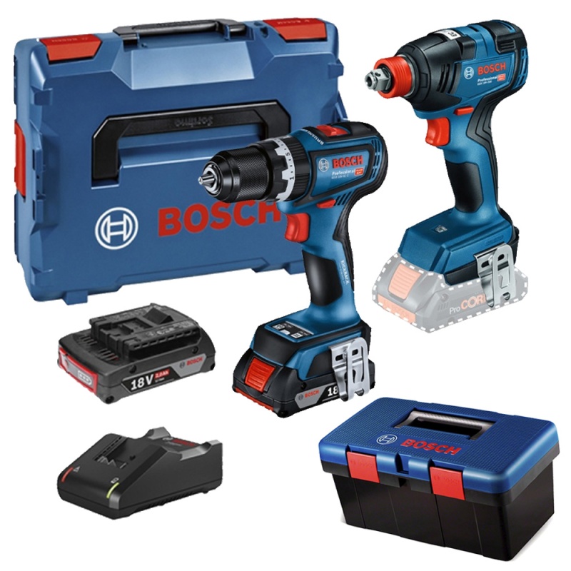 Llave de Impacto + Taladro Percutor 18V 1/2" Brushless 2 Bat y Carg + Caja 17" Toolbox Bosch