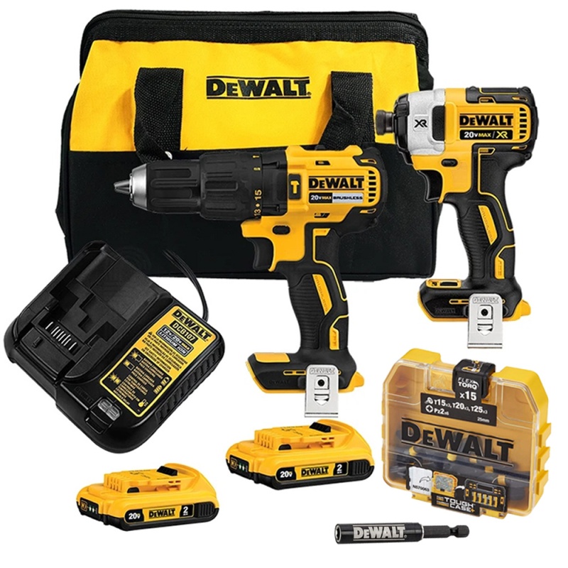 Taladro Perc 1/2" + Atorn de Impacto 1/4" 20V Brushless + Set de Puntas 16 Pzs Dewalt