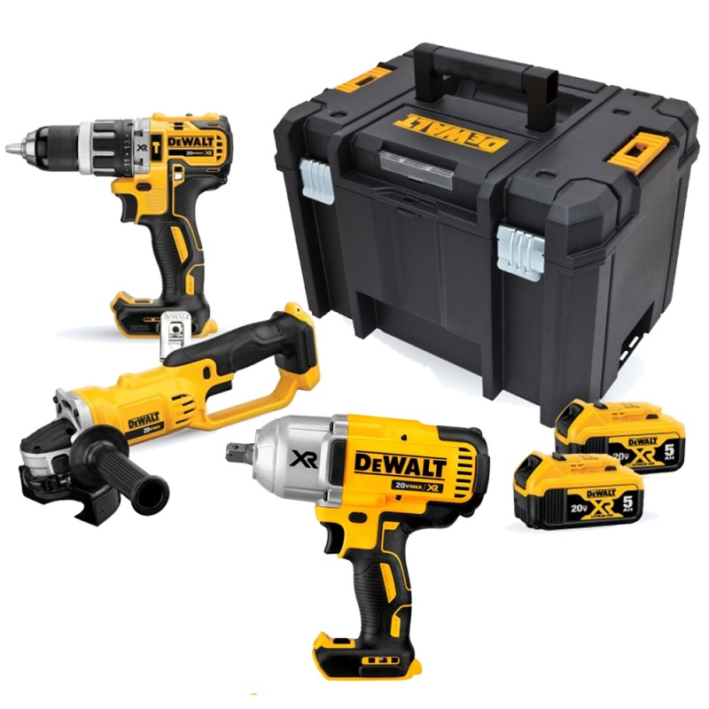 Taladro Perc 1/2" + Amoladora 4 1/2" 20V 2 Bat + Llave de Impacto 950Nm Dewalt