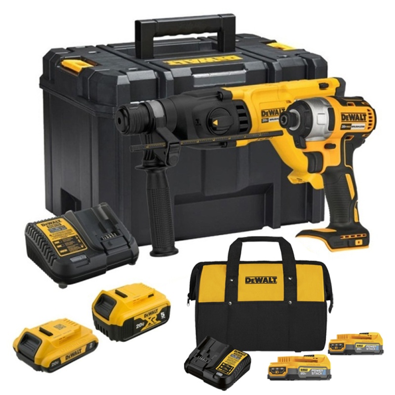 Rotomartillo Sds-Plus 2.6J + Atornillador de Impacto 1/4" 20V + 4 Bat Dewalt