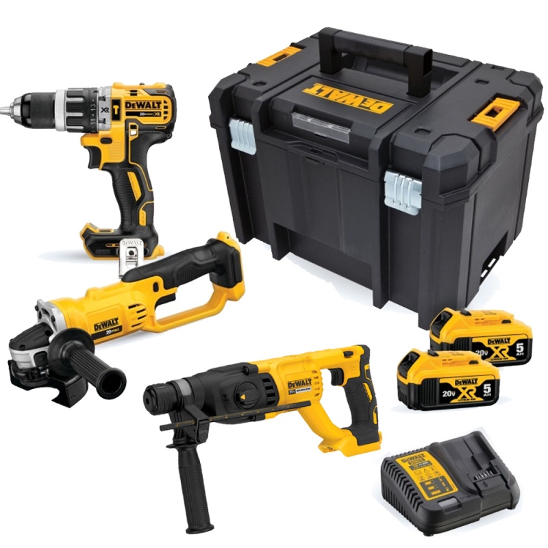 Taladro Perc 1/2" + Amoladora 4 1/2" 20V 2 Bat + TSTAK + Rotomartillo Sds Plus Dewalt