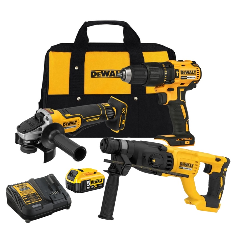 Taladro Perc 1/2" + Amoladora 4 1/2" + 1 Bat 5.0Ah + Rotomartillo SDS Plus Dewalt DCK248P1-K8