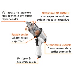 Llave de Impacto Neumática 1/2" 542Nm Truper 11187