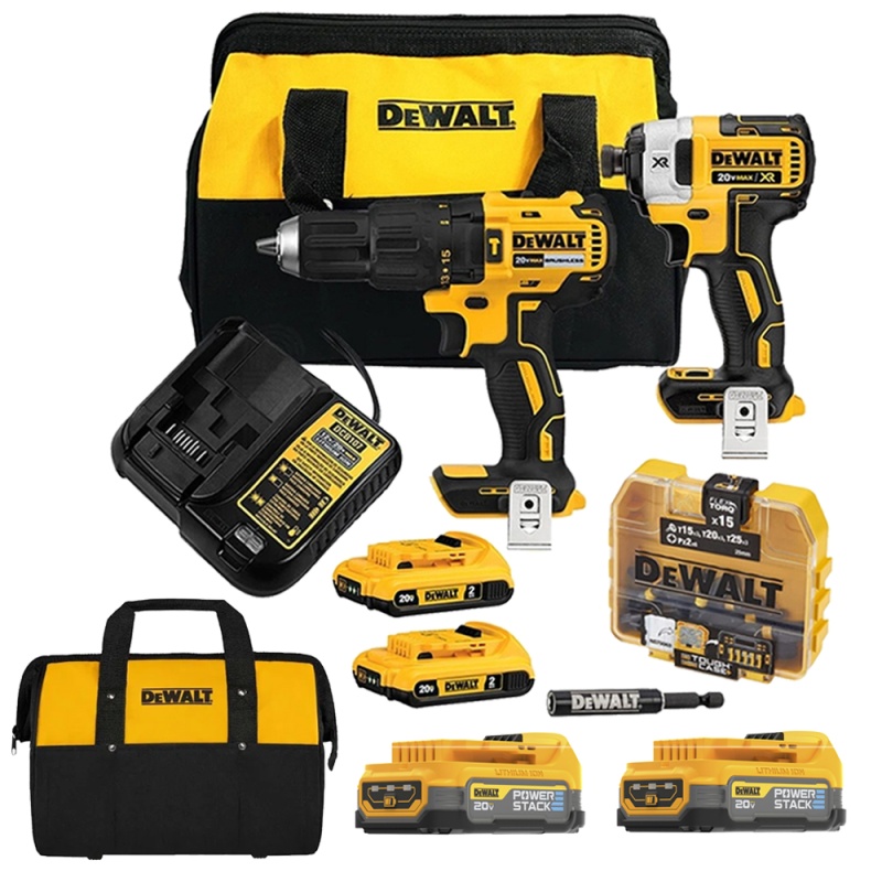 Taladro Perc 1/2" + Atorn de Impacto 1/4" 20V Brushless + Set de Puntas 16 Pzs Dewalt