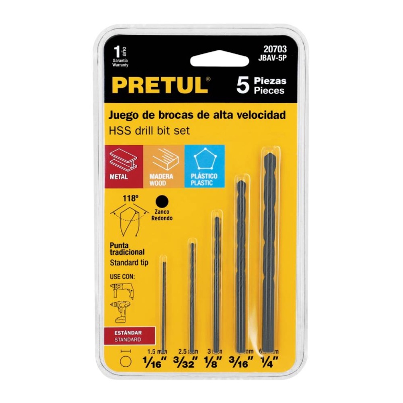 Juego de Brocas para Metal 5 Piezas Pretul 20703