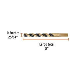 Broca HSS 25/64" x 5" para Metal Truper 11152