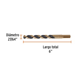 Broca HSS 27/64" x 6" para Metal Truper 11156