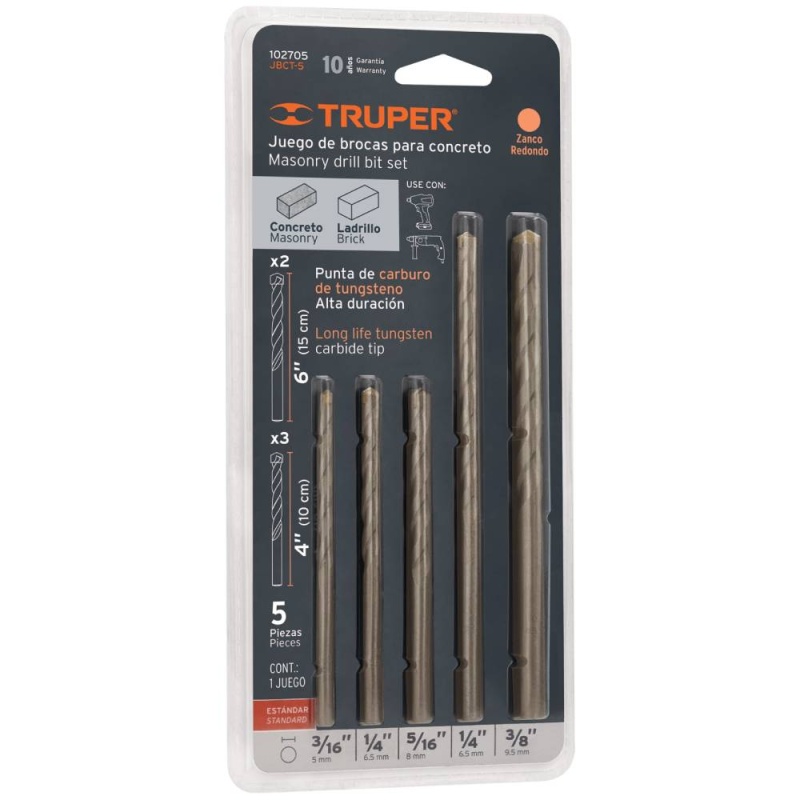 Juego de Brocas para Concreto 5 Piezas Truper 102705