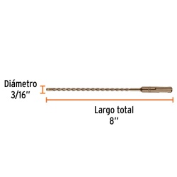 Broca SDS-Plus 3/16" x 5 1/2" x 8" para Concreto Truper 11261