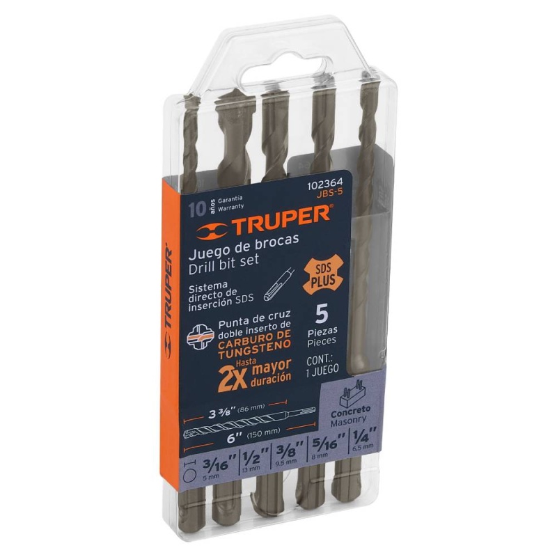 Juego de Brocas para Concreto y Ladrillo 5 Piezas Truper 102364