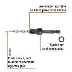 Broca Avellanadora HSS 1/4" Hex 4.5 x 55mm para Madera Truper 102376