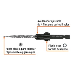 Broca Avellanadora HSS 1/4" Hex 5 x 61mm para Madera Truper 102377